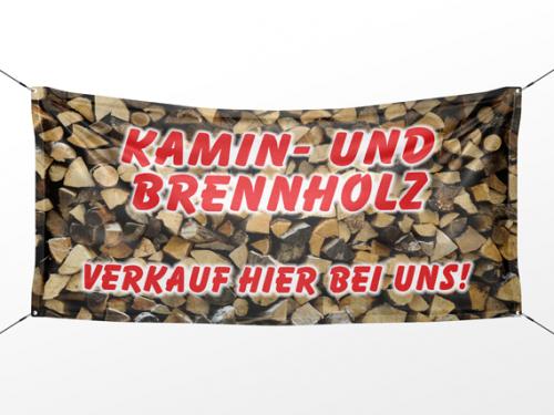 Werbebanner Mesh Banner Kamin und Brennholz – inkl. Ösen